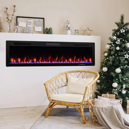 Electric Fireplace 40/50/60 Inches Recessed and Wall Mounted for 2' x 6' Stud-60 inches Costway