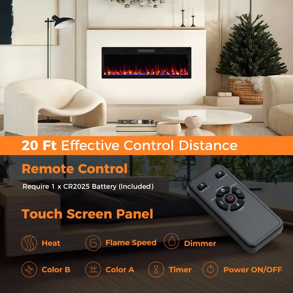 Electric Fireplace 40/50/60 Inches Recessed and Wall Mounted for 2’ x 6’ Stud-50 inches - Black - Fireplaces