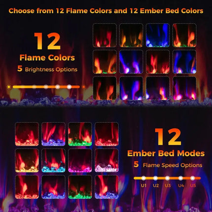 Electric Fireplace 40/50/60 Inches Recessed and Wall Mounted for 2' x 6' Stud-60 inches Costway