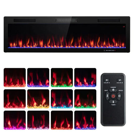 Electric Fireplace 40/50/60 Inches Recessed and Wall Mounted for 2' x 6' Stud-60 inches Costway