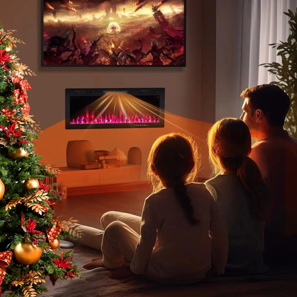 Electric Fireplace 40/50/60 Inches Recessed and Wall Mounted for 2’ x 6’ Stud-50 inches - Black - Fireplaces