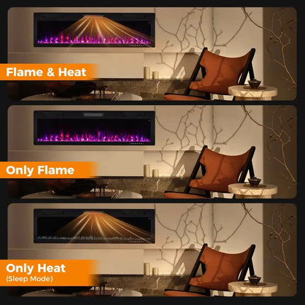 Electric Fireplace 40/50/60 Inches Recessed and Wall Mounted for 2' x 6' Stud-60 inches Costway