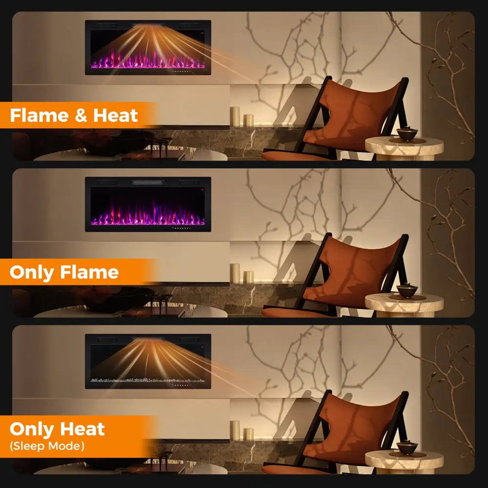 Electric Fireplace 40/50/60 Inches Recessed and Wall Mounted for 2’ x 6’ Stud-40 Inches - Black - Fireplaces