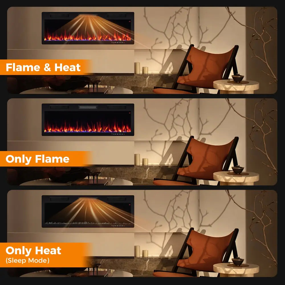 Electric Fireplace 40/50/60 Inches Recessed and Wall Mounted for 2’ x 6’ Stud-50 inches - Black - Fireplaces