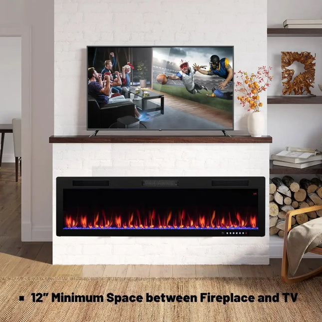 Electric Fireplace 40/50/60 Inches Recessed and Wall Mounted for 2' x 6' Stud-60 inches Costway