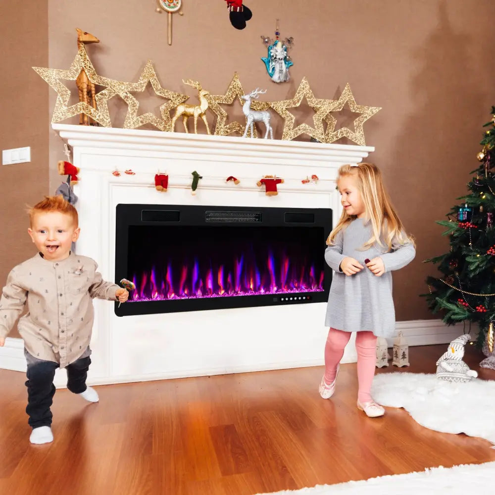 Electric Fireplace 40/50/60 Inches Recessed and Wall Mounted for 2’ x 6’ Stud-50 inches - Black - Fireplaces