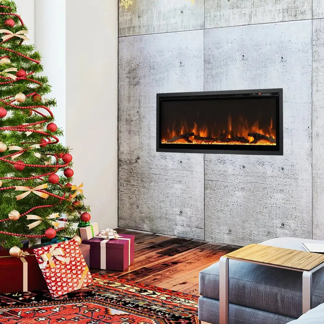 Electric Fireplace in-Wall Recessed with Remote Control and Adjustable Color and Brightness-42 inches Costway