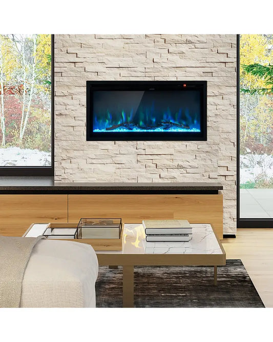 Electric Fireplace in-Wall Recessed with Remote Control and Adjustable Color and Brightness-36 inches - Black