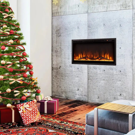 Electric Fireplace in-Wall Recessed with Remote Control and Adjustable Color and Brightness-36 inches Costway