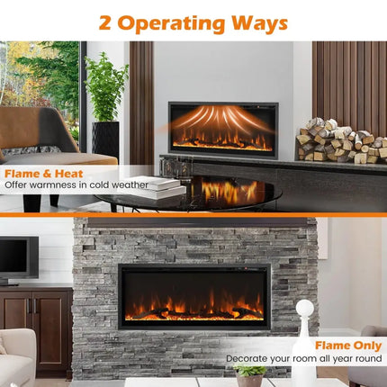 Electric Fireplace in-Wall Recessed with Remote Control and Adjustable Color and Brightness-42 inches Costway