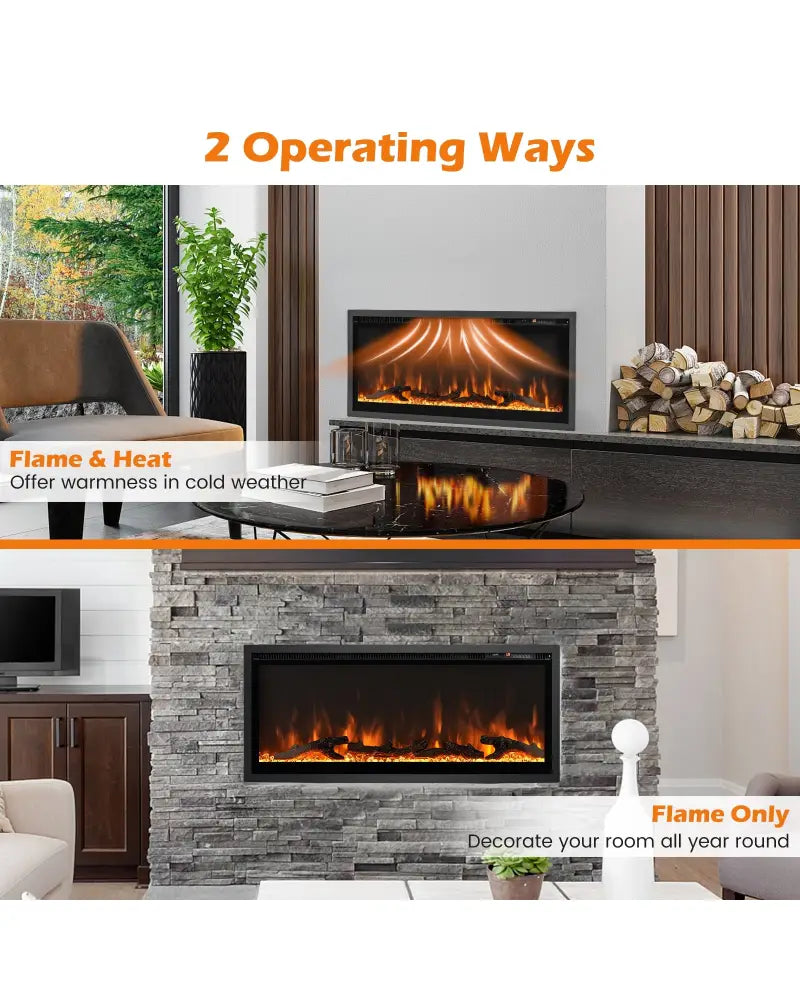 Electric Fireplace in-Wall Recessed with Remote Control and Adjustable Color and Brightness-42 inches - Black