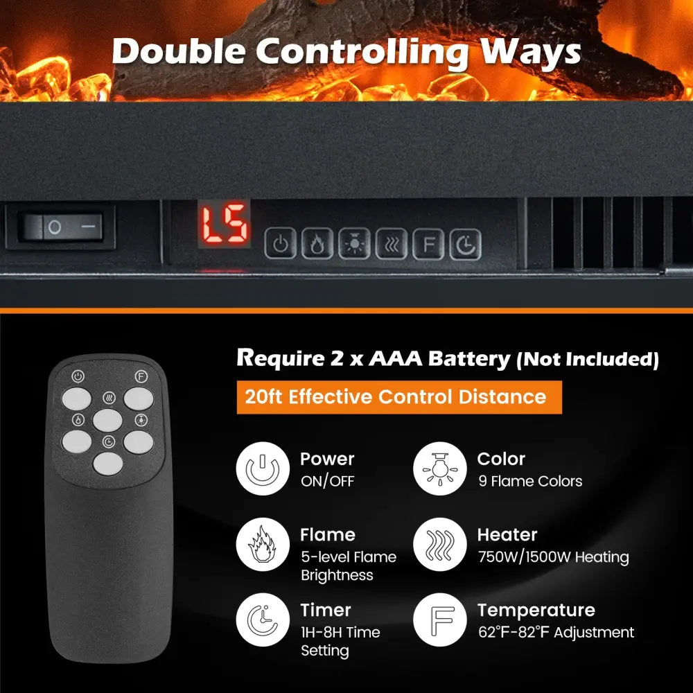 Electric Fireplace in-Wall Recessed with Remote Control and Adjustable Color and Brightness-42 inches - Black
