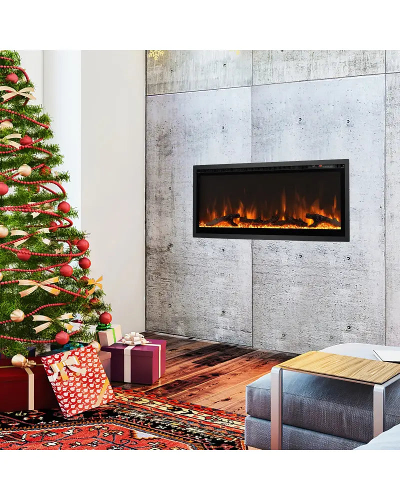 Electric Fireplace in-Wall Recessed with Remote Control and Adjustable Color and Brightness-42 inches - Black