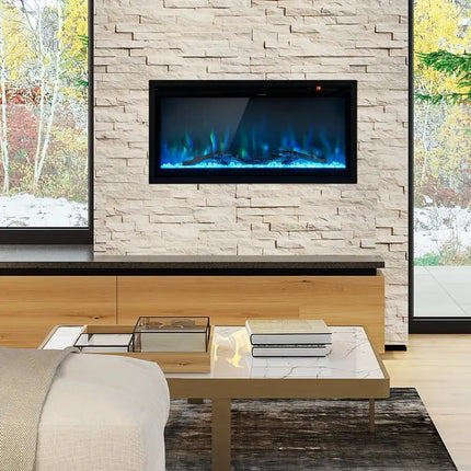 Electric Fireplace in-Wall Recessed with Remote Control and Adjustable Color and Brightness-36 inches Costway