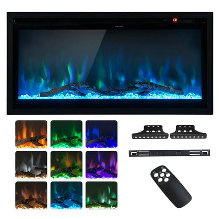 Electric Fireplace in-Wall Recessed with Remote Control and Adjustable Color and Brightness-36 inches Costway