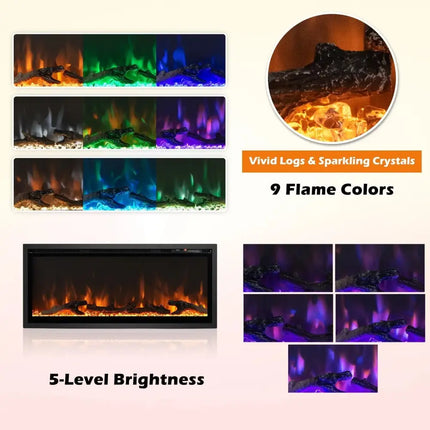 Electric Fireplace in-Wall Recessed with Remote Control and Adjustable Color and Brightness-42 inches Costway