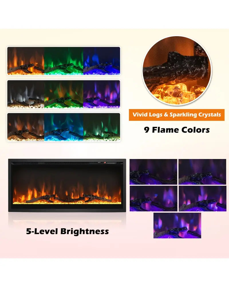 Electric Fireplace in-Wall Recessed with Remote Control and Adjustable Color and Brightness-36 inches - Black