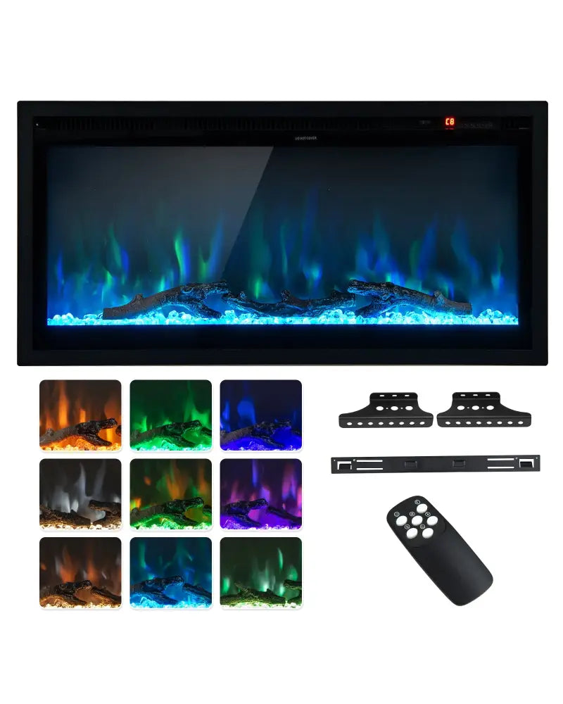 Electric Fireplace in-Wall Recessed with Remote Control and Adjustable Color and Brightness-36 inches - Black