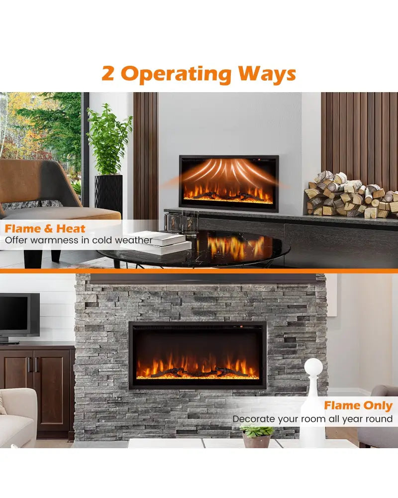 Electric Fireplace in-Wall Recessed with Remote Control and Adjustable Color and Brightness-36 inches - Black
