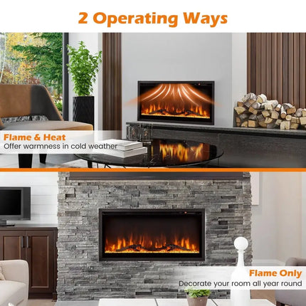 Electric Fireplace in-Wall Recessed with Remote Control and Adjustable Color and Brightness-36 inches Costway