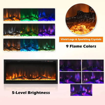 Electric Fireplace in-Wall Recessed with Remote Control and Adjustable Color and Brightness-36 inches Costway