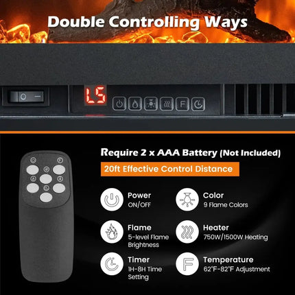 Electric Fireplace in-Wall Recessed with Remote Control and Adjustable Color and Brightness-42 inches Costway
