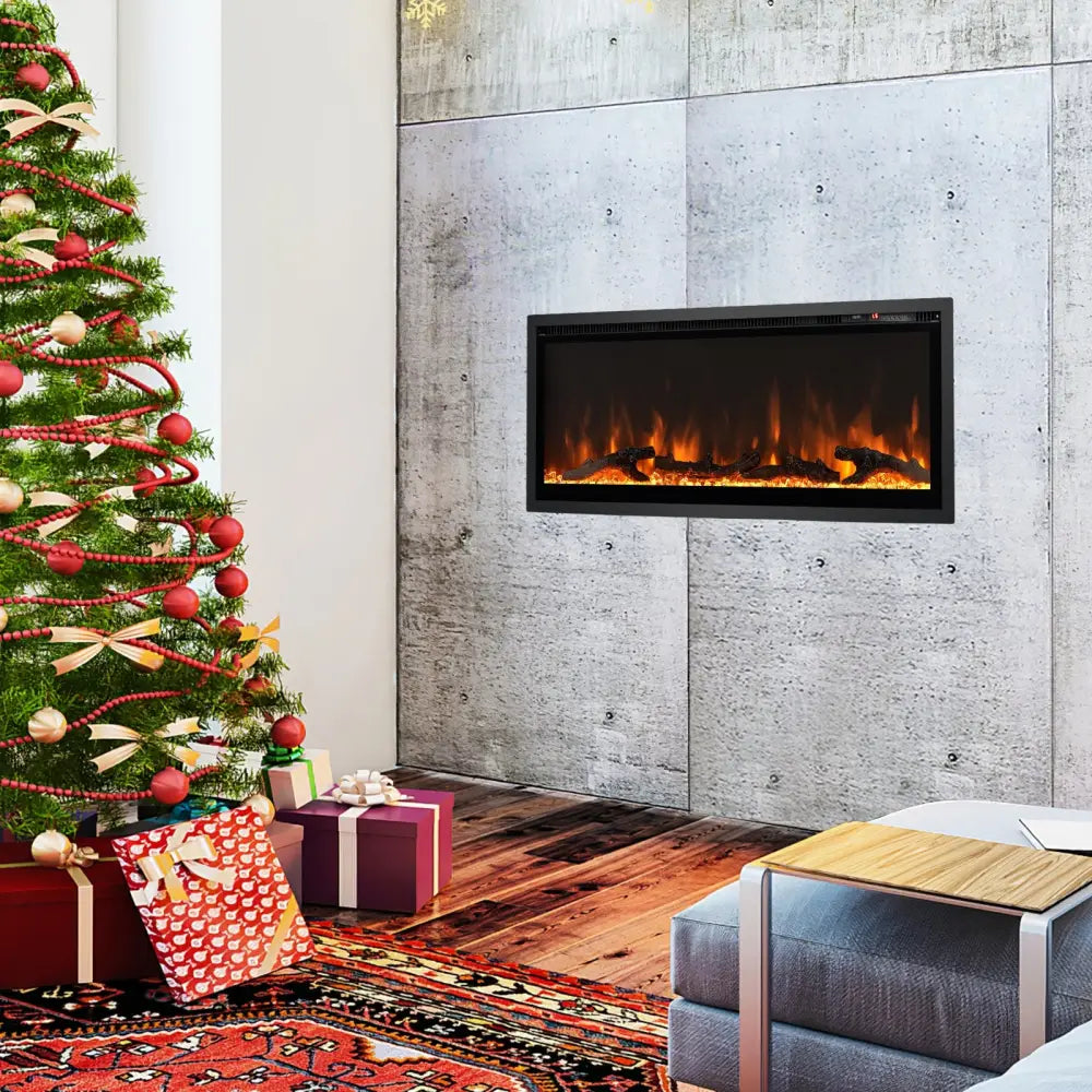 Electric Fireplace in-Wall Recessed with Remote Control and Adjustable Color and Brightness-42 inches - Black