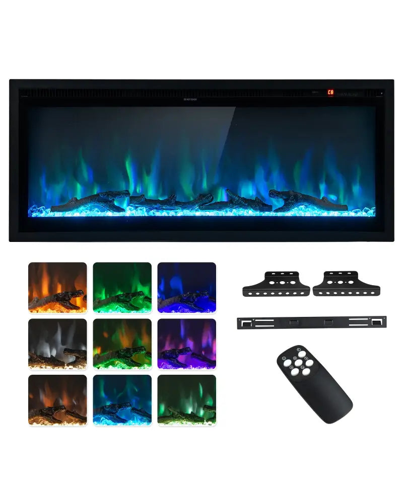 Electric Fireplace in-Wall Recessed with Remote Control and Adjustable Color and Brightness-42 inches - Black