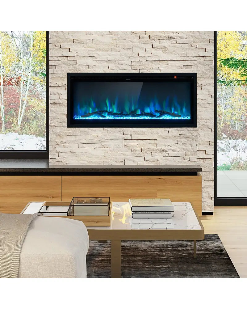 Electric Fireplace in-Wall Recessed with Remote Control and Adjustable Color and Brightness-42 inches - Black