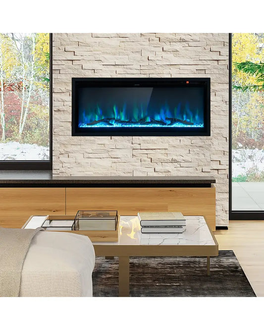 Electric Fireplace in-Wall Recessed with Remote Control and Adjustable Color and Brightness-42 inches - Black