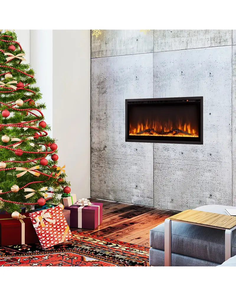 Electric Fireplace in-Wall Recessed with Remote Control and Adjustable Color and Brightness-36 inches - Black