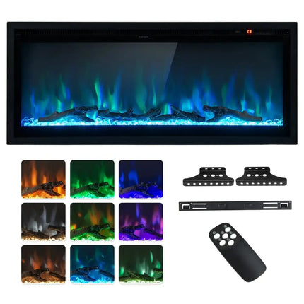 Electric Fireplace in-Wall Recessed with Remote Control and Adjustable Color and Brightness-42 inches Costway