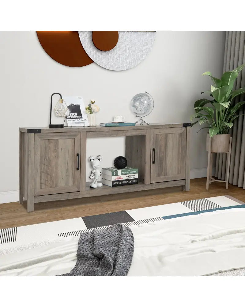 Electric Fireplace TV Stand with Storage Cabinets for TVs up to 70 Inch-Natural - Natural - Entertainment Centers & TV