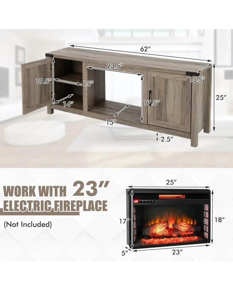 Electric Fireplace TV Stand with Storage Cabinets for TVs up to 70 Inch-Natural - Natural - Entertainment Centers & TV