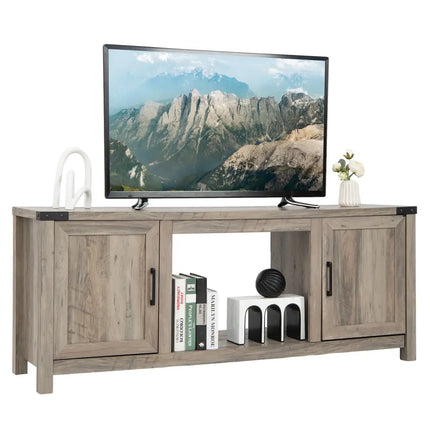 Electric Fireplace TV Stand with Storage Cabinets for TVs up to 70 Inch-Natural - Natural - Entertainment Centers & TV