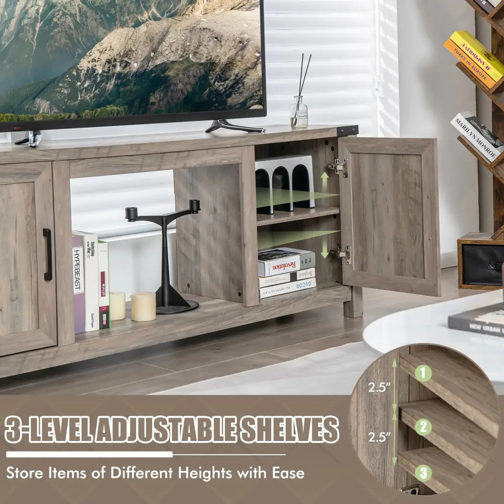 Electric Fireplace TV Stand with Storage Cabinets for TVs up to 70 Inch-Natural - Natural - Entertainment Centers & TV