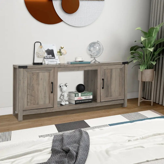 Electric Fireplace TV Stand with Storage Cabinets for TVs up to 70 Inch-Natural - Natural - Entertainment Centers & TV