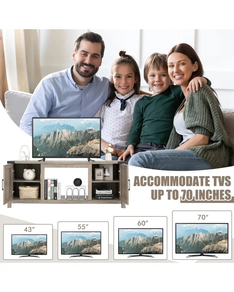 Electric Fireplace TV Stand with Storage Cabinets for TVs up to 70 Inch-Natural - Natural - Entertainment Centers & TV