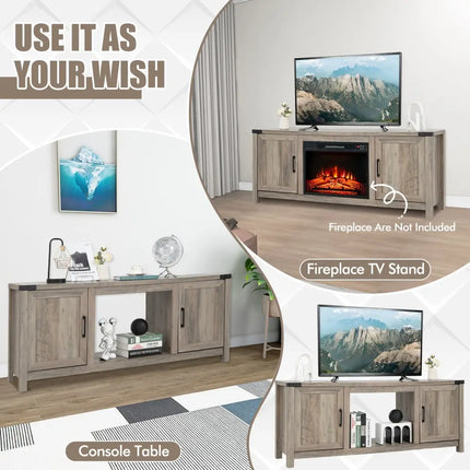 Electric Fireplace TV Stand with Storage Cabinets for TVs up to 70 Inch-Natural - Natural - Entertainment Centers & TV