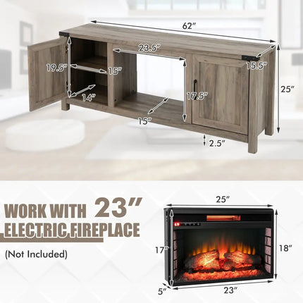 Electric Fireplace TV Stand with Storage Cabinets for TVs up to 70 Inch-Natural - Natural - Entertainment Centers & TV