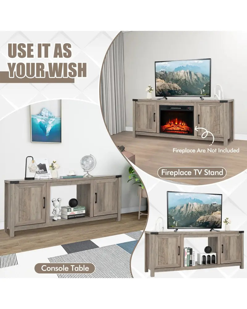Electric Fireplace TV Stand with Storage Cabinets for TVs up to 70 Inch-Natural - Natural - Entertainment Centers & TV