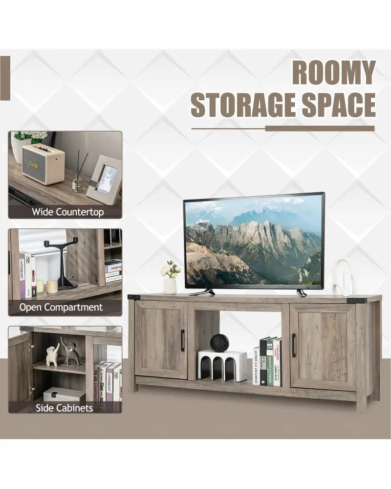 Electric Fireplace TV Stand with Storage Cabinets for TVs up to 70 Inch-Natural - Natural - Entertainment Centers & TV