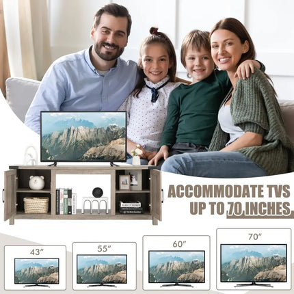 Electric Fireplace TV Stand with Storage Cabinets for TVs up to 70 Inch-Natural - Natural - Entertainment Centers & TV