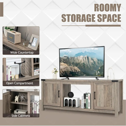 Electric Fireplace TV Stand with Storage Cabinets for TVs up to 70 Inch-Natural - Natural - Entertainment Centers & TV
