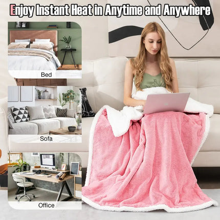 Electric Heated Blanket Throw with 10 Heat Settings-Pink - Pink - Bedding