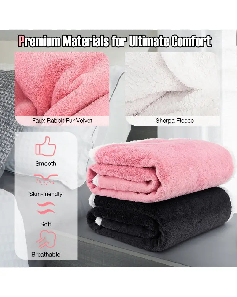 Electric Heated Blanket Throw with 10 Heat Settings-Pink - Pink - Bedding