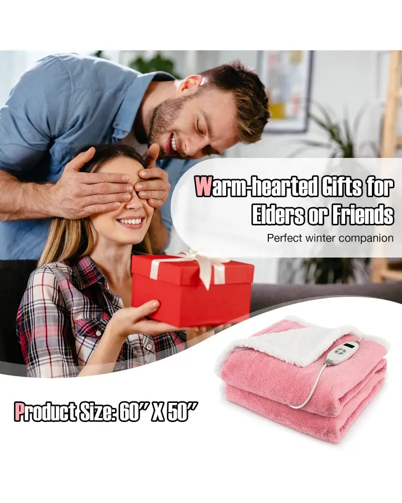 Electric Heated Blanket Throw with 10 Heat Settings-Pink - Pink - Bedding