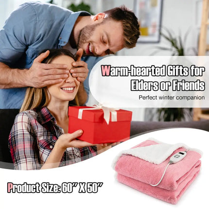 Electric Heated Blanket Throw with 10 Heat Settings-Pink - Pink - Bedding