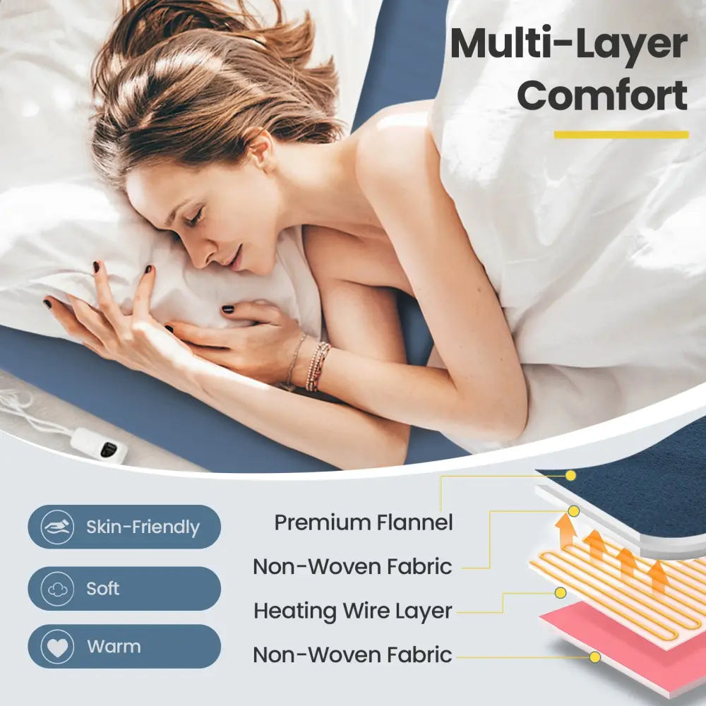 Electric Heated Mattress Pad with 5 Heating Levels and Overheat Protection-Blue - Blue - Bedding