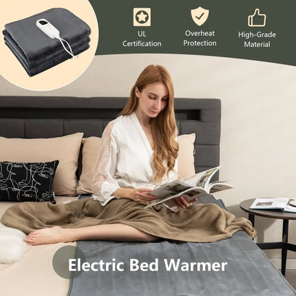 Electric Heated Mattress Pad with 5 Heating Levels and Overheat Protection-Gray - Gray - Bedding